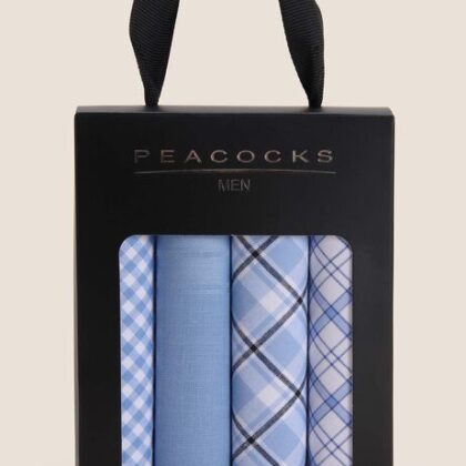 ผ้าเช็ดหน้า Box Set 3 ผืน ลายคลาสสิกสีฟ้า