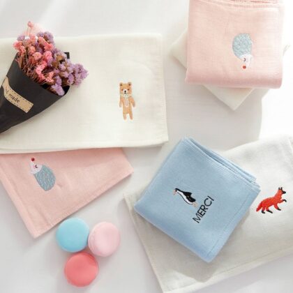 ผ้าเช็ดหน้าปักสัตว์โลกน่ารักคละสี