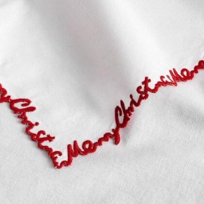 ผ้าเขียนข้อความคริสต์มาสสีแดง