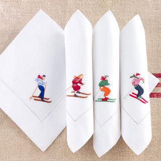 เซตผ้าเช็ดหน้าปักลายเป็ดเล่นสกี 4 ผืน