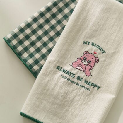 ผ้าปักหมูชมพู + ข้อความน่ารัก